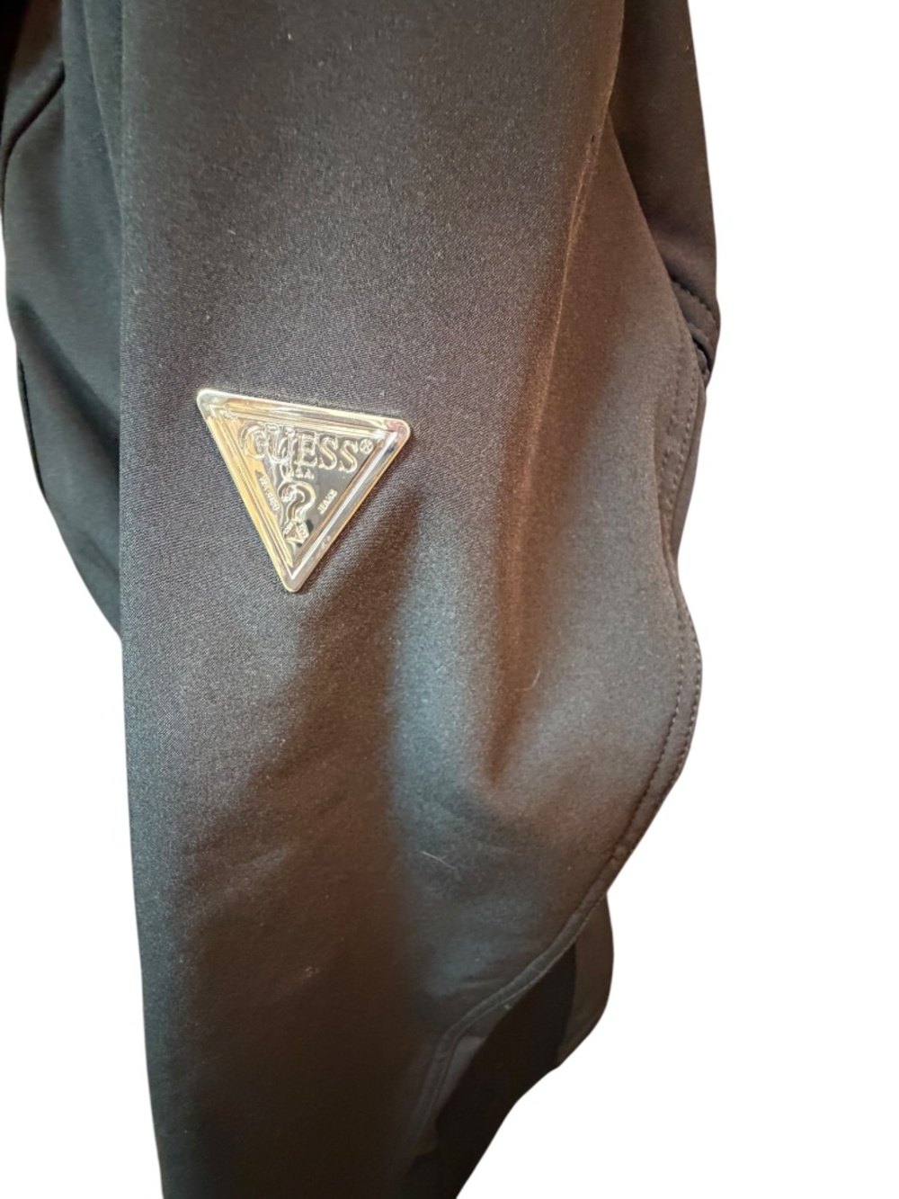 Guess Black Hooded Softshell Coat Gold Zipper Womens Large - Picture 6 of 8